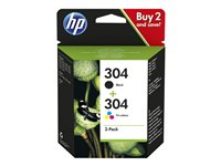 HP 304 - 2-pack - farge (cyan, magenta, gul), pigmentert svart - original - blekkpatron - for AMP 130; Deskjet 26XX, 37XX; ENVY 50XX 3JB05AE#301