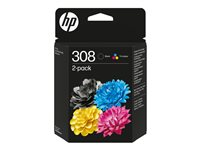 HP 308 - 2-pack - svart, gul, cyan, magenta - original - boks - blekkpatron - for P/N: 714L9B#686 6L6S6UE