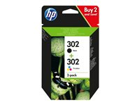 HP 302 - 2-pack - svart, farge (cyan, magenta, gul) - original - blekkpatron - for Deskjet 11XX, 21XX, 36XX; Envy 451X, 452X; Officejet 38XX, 46XX, 52XX X4D37AE
