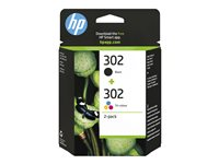 HP 302 - 2-pack - svart, farge (cyan, magenta, gul) - original - blekkpatron - for Deskjet 1110, 21XX, 36XX; ENVY 45XX; Officejet 38XX, 46XX, 52XX X4D37AE