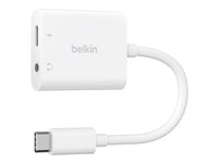 Belkin RockStar - USB-C til hodetelefonjakk / ladeadapter - 24 pin USB-C hann til minijakk, 24 pin USB-C hunn - USB Power Delivery (60W) NPA004BTWH