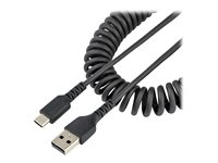 StarTech.com 20in (50cm) USB A to C Charging Cable, Coiled Heavy Duty Fast Charge & Sync USB-C Cable, High Quality USB 2.0 A to Type-C, Rugged Aramid Fiber, TPE, 3A, S20, iPad, Pixel - Durable Male to Male USB - USB-kabel - USB (hann) til 24 pin USB-C (hann) - USB 2.0 - 3 A - 50 cm - rullet sammen - svart R2ACC-50C-USB-CABLE