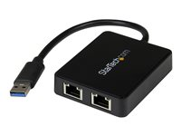 StarTech.com USB 3.0 to Dual Port Gigabit Ethernet Adapter w/ USB Port - 10/100/100 - USB Gigabit LAN Network NIC Adapter (USB32000SPT) - Nettverksadapter - USB 3.0 - 1GbE - 1000Base-T - 2 porter - svart USB32000SPT